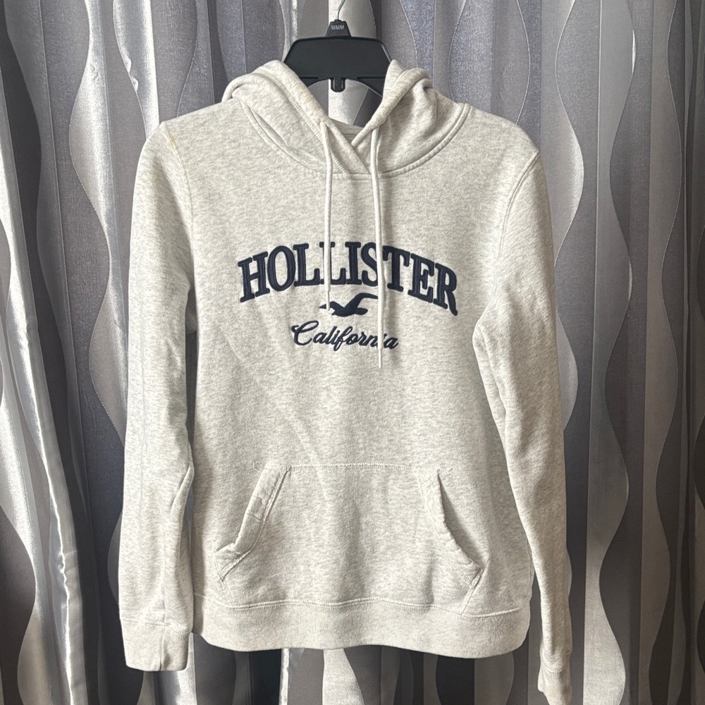 Hollister Light Gray Hoodie with Navy Logo